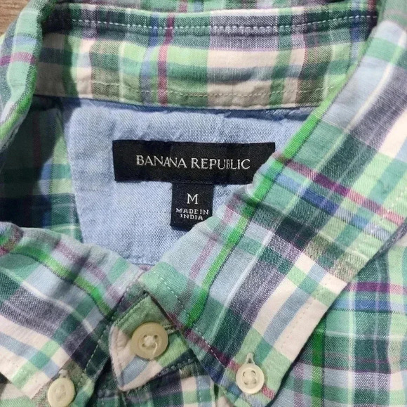 Banana Republic Mens Medium Button Down Long Sleeve Green Blue Pink - Picture 3 of 4